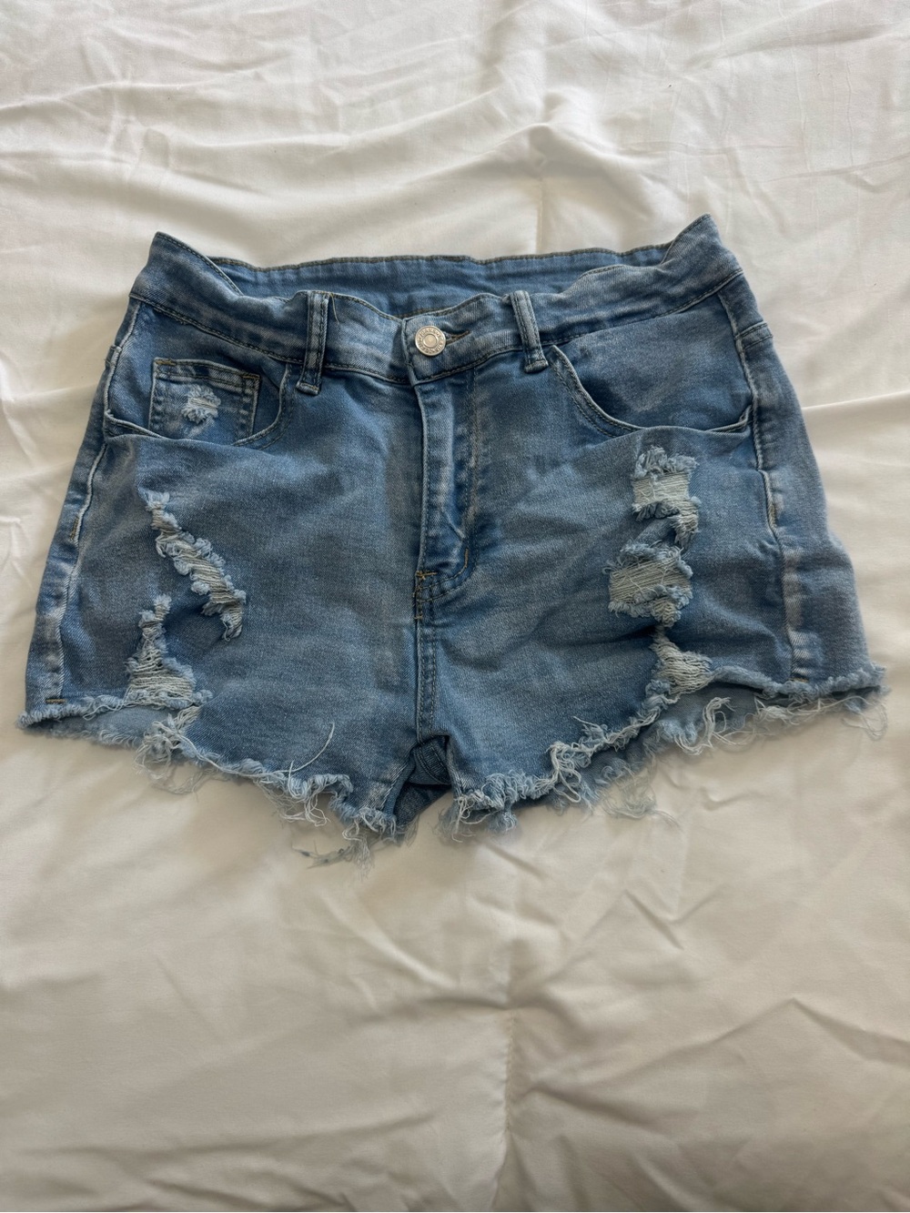 SHEIN Light Blue Distressed High-Waist Denim Shorts
